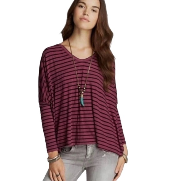 Free People WE THE FREE “Pandoras boxy” Long sleeve tee cotton blend in pink 🖤 - Picture 1 of 6